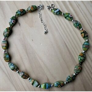 Murano Italy Millefiore Necklace 19" Multicolor Glass Bead Sterling Silver 925
